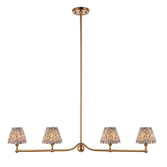Santiago And Leaf 4 Lights 16cm Pearl Grey Shade Ceiling Pendant Light In Brushed Aged Brass