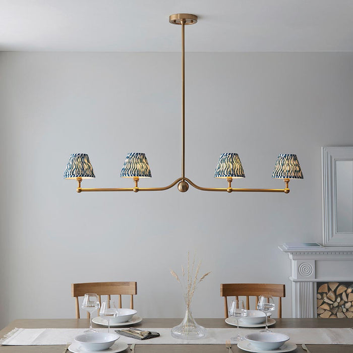 Santiago And Ripple 4 Lights 16cm Marlin Blue Shade Ceiling Pendant Light In Brushed Aged Brass