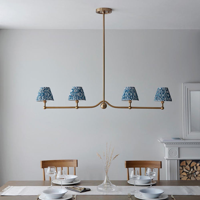 Santiago And Ripple 4 Lights 16cm Marlin Blue Shade Ceiling Pendant Light In Brushed Aged Brass