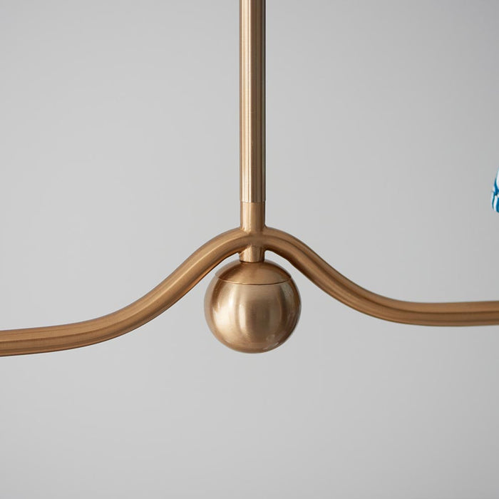 Santiago And Ripple 4 Lights 16cm Marlin Blue Shade Ceiling Pendant Light In Brushed Aged Brass