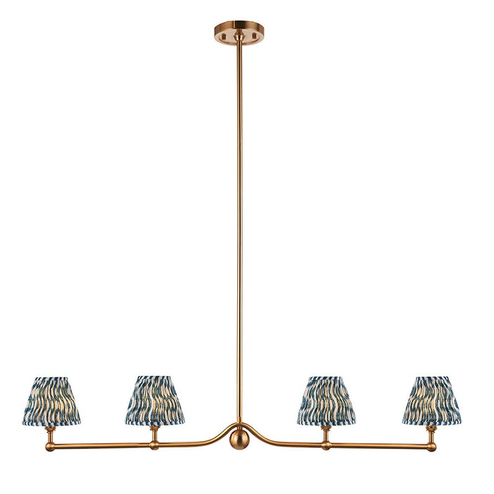Santiago And Ripple 4 Lights 16cm Marlin Blue Shade Ceiling Pendant Light In Brushed Aged Brass