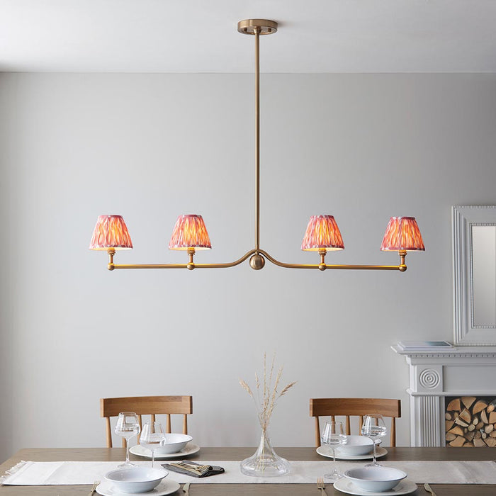 Santiago And Ikat 4 Lights 16cm Coral Pink Shade Ceiling Pendant Light In Brushed Aged Brass