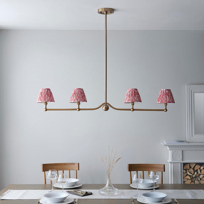 Santiago And Ikat 4 Lights 16cm Coral Pink Shade Ceiling Pendant Light In Brushed Aged Brass