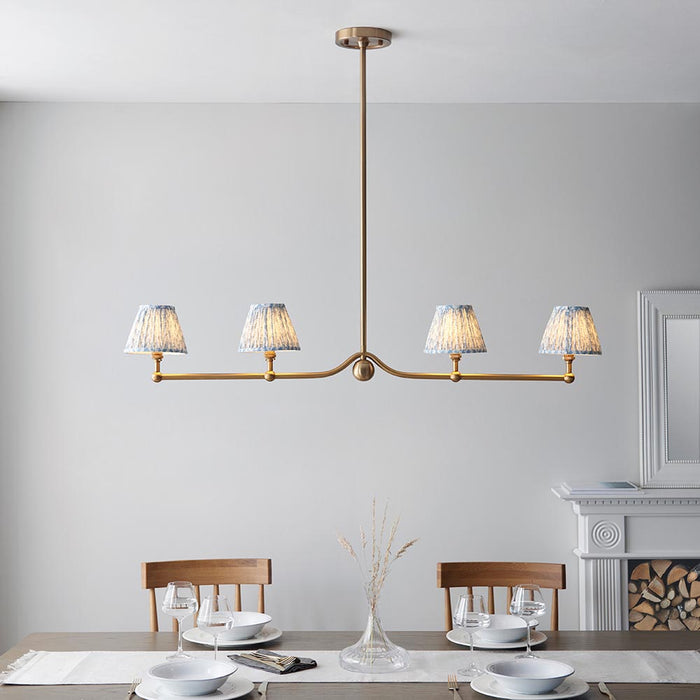 Santiago And Leaf 4 Lights 16cm Shell Bay Blue Shade Ceiling Pendant Light In Brushed Aged Brass