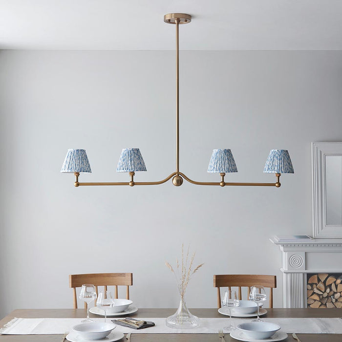 Santiago And Leaf 4 Lights 16cm Shell Bay Blue Shade Ceiling Pendant Light In Brushed Aged Brass