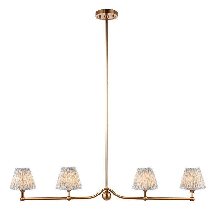 Santiago And Leaf 4 Lights 16cm Shell Bay Blue Shade Ceiling Pendant Light In Brushed Aged Brass