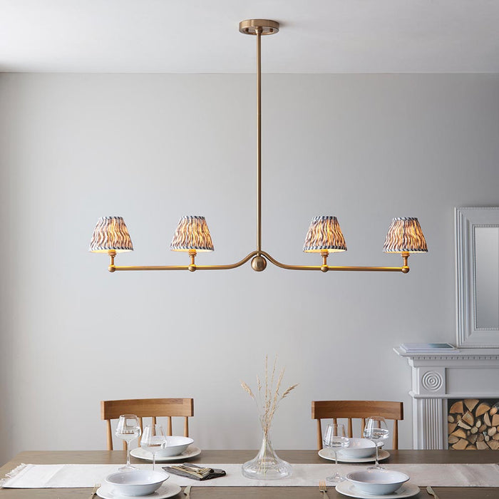 Santiago And Ripple 4 Lights 16cm Pearl Grey Shade Ceiling Pendant Light In Brushed Aged Brass