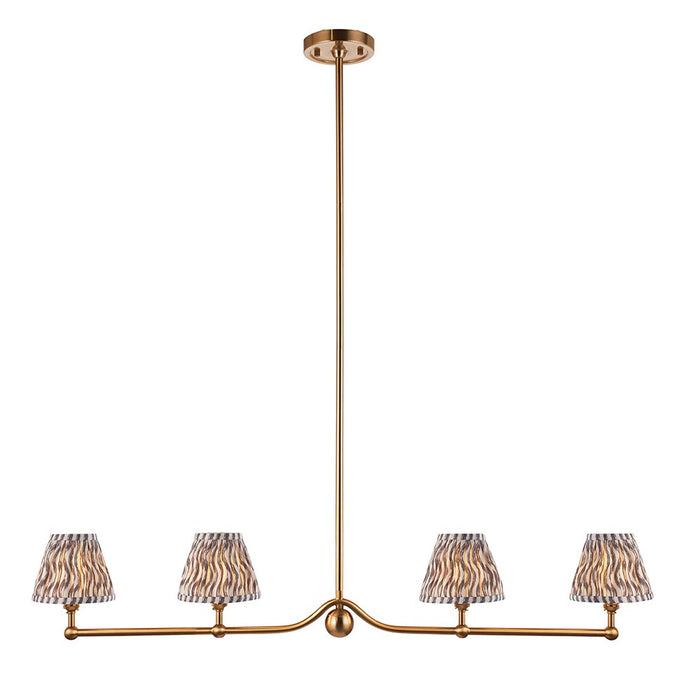 Santiago And Ripple 4 Lights 16cm Pearl Grey Shade Ceiling Pendant Light In Brushed Aged Brass