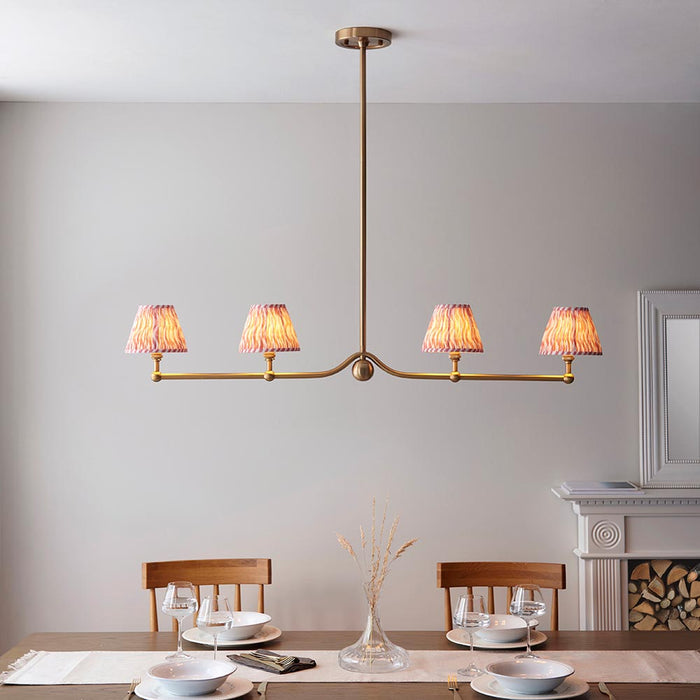 Santiago And Ripple 4 Lights 16cm Coral Pink Shade Ceiling Pendant Light In Brushed Aged Brass
