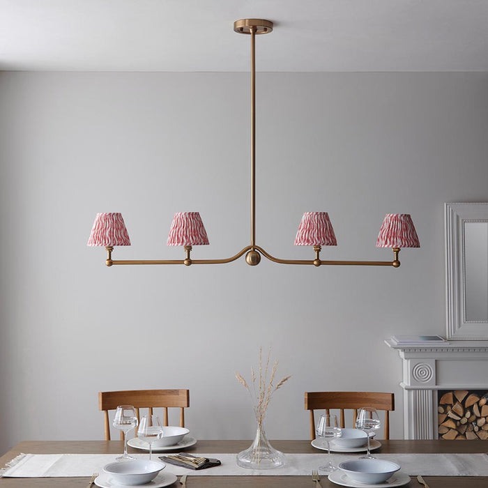 Santiago And Ripple 4 Lights 16cm Coral Pink Shade Ceiling Pendant Light In Brushed Aged Brass