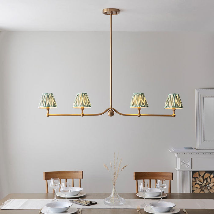 Santiago And Zigzag 4 Lights 16cm Cotswold Green Shade Ceiling Pendant Light In Brushed Aged Brass