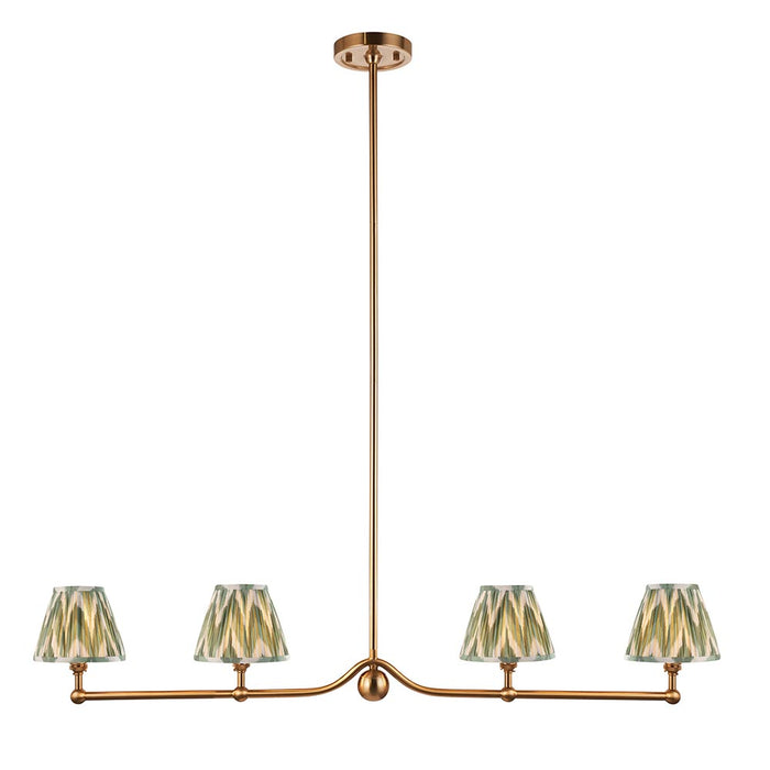 Santiago And Zigzag 4 Lights 16cm Cotswold Green Shade Ceiling Pendant Light In Brushed Aged Brass