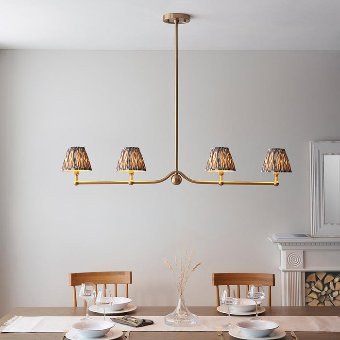 Santiago And Ikat 4 Lights 16cm Pearl Grey Shade Ceiling Pendant Light In Brushed Aged Brass