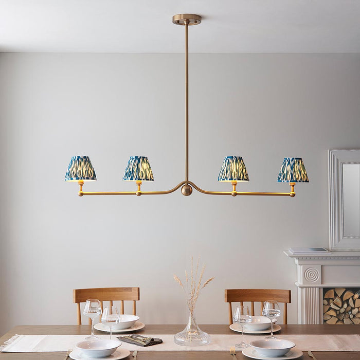 Santiago And Ikat 4 Lights 16cm Marlin Blue Shade Ceiling Pendant Light In Brushed Aged Brass