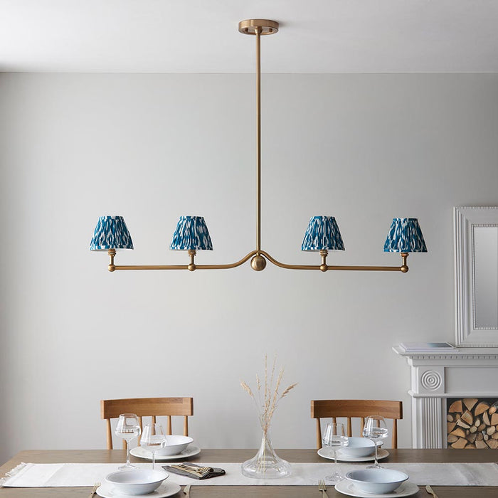 Santiago And Ikat 4 Lights 16cm Marlin Blue Shade Ceiling Pendant Light In Brushed Aged Brass