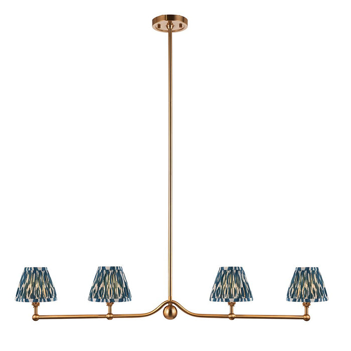 Santiago And Ikat 4 Lights 16cm Marlin Blue Shade Ceiling Pendant Light In Brushed Aged Brass