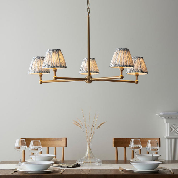 Santiago And Leaf 5 Lights 16cm Pearl Grey Shade Ceiling Pendant Light In Brushed Aged Brass