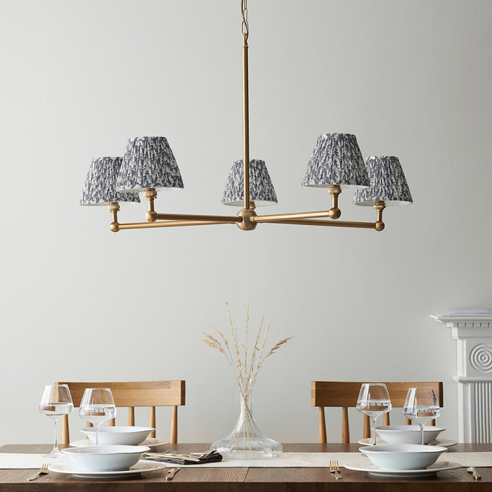 Santiago And Leaf 5 Lights 16cm Pearl Grey Shade Ceiling Pendant Light In Brushed Aged Brass