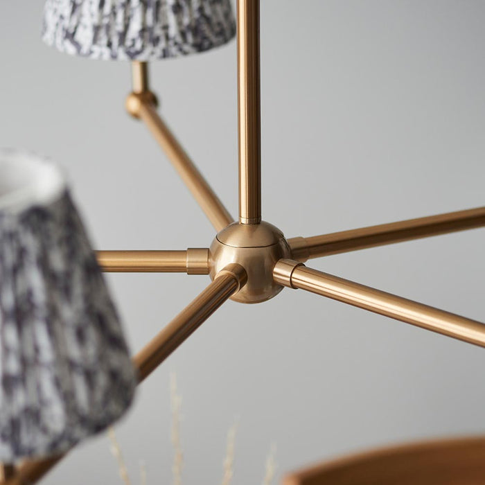 Santiago And Leaf 5 Lights 16cm Pearl Grey Shade Ceiling Pendant Light In Brushed Aged Brass