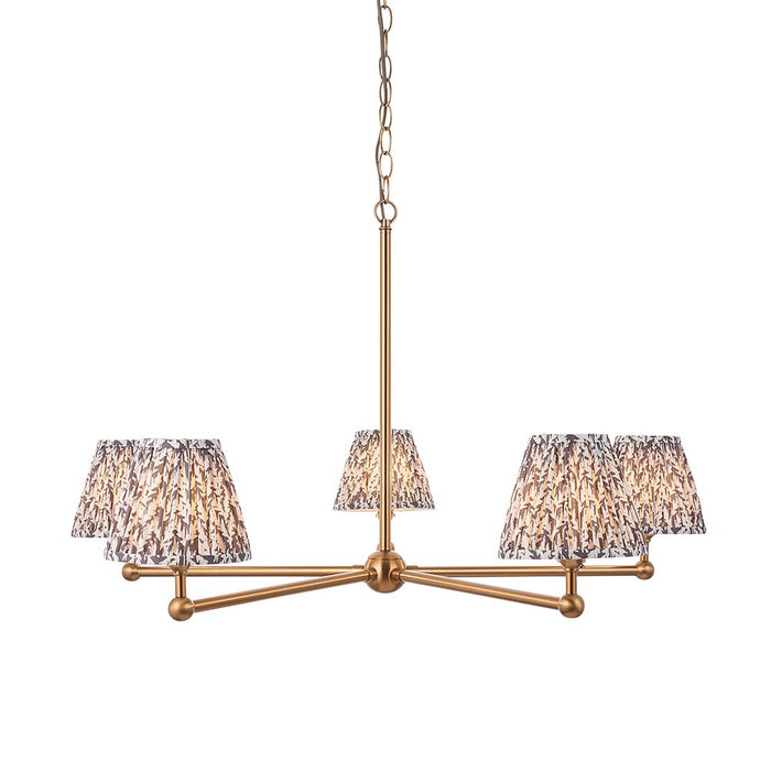 Santiago And Leaf 5 Lights 16cm Pearl Grey Shade Ceiling Pendant Light In Brushed Aged Brass