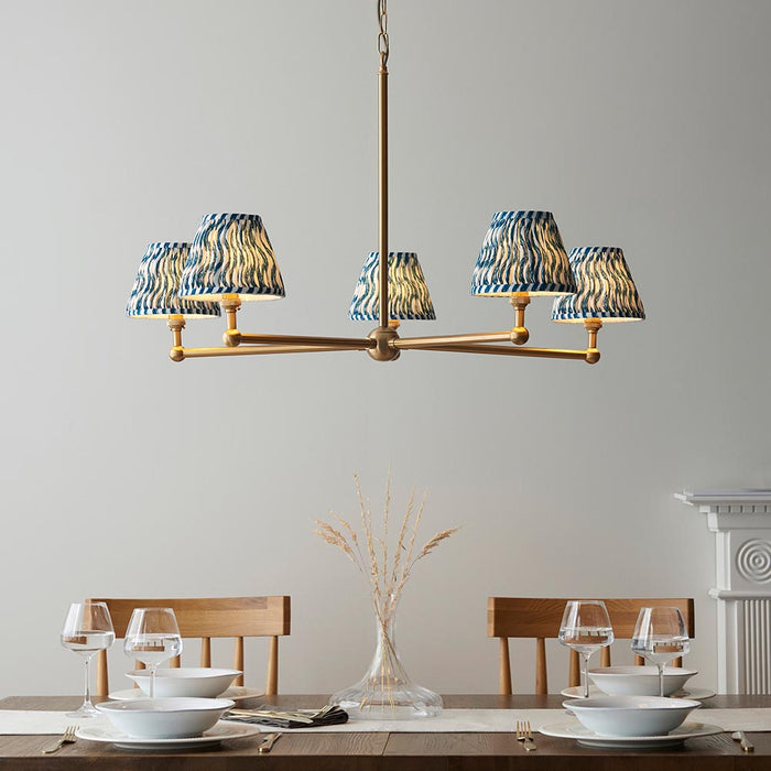 Santiago And Ripple 5 Lights 16cm Marlin Blue Shade Ceiling Pendant Light In Brushed Aged Brass
