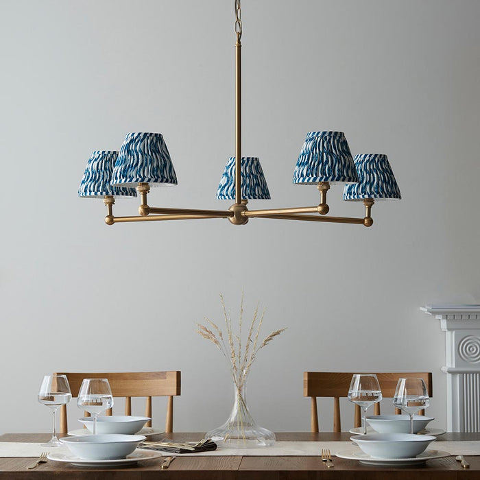 Santiago And Ripple 5 Lights 16cm Marlin Blue Shade Ceiling Pendant Light In Brushed Aged Brass