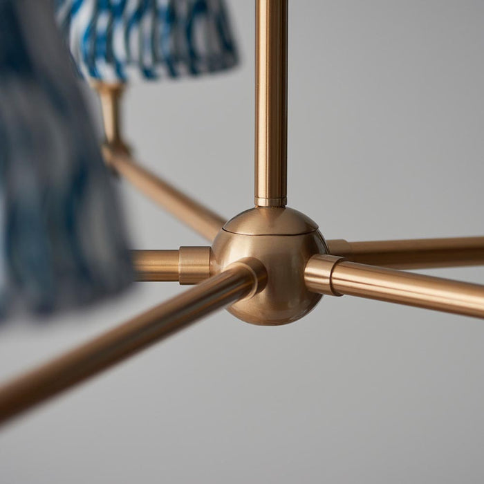 Santiago And Ripple 5 Lights 16cm Marlin Blue Shade Ceiling Pendant Light In Brushed Aged Brass