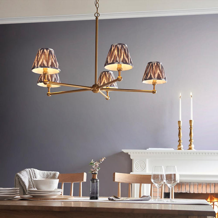 Santiago And Zigzag 5 Lights 16cm Pearl Grey Shade Ceiling Pendant Light In Brushed Aged Brass