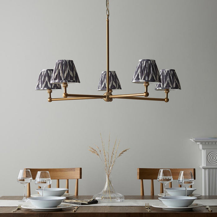 Santiago And Zigzag 5 Lights 16cm Pearl Grey Shade Ceiling Pendant Light In Brushed Aged Brass