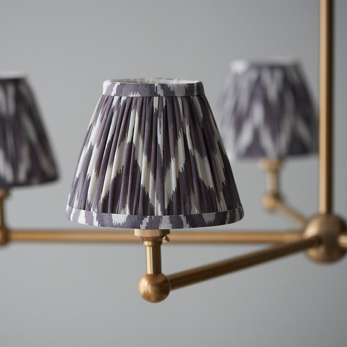 Santiago And Zigzag 5 Lights 16cm Pearl Grey Shade Ceiling Pendant Light In Brushed Aged Brass