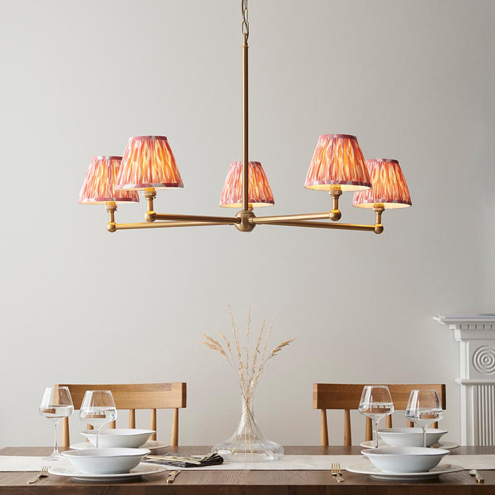 Santiago And Ikat 5 Lights 16cm Coral Pink Shade Ceiling Pendant Light In Brushed Aged Brass