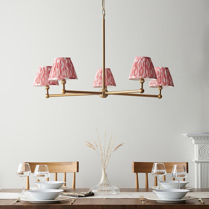 Santiago And Ikat 5 Lights 16cm Coral Pink Shade Ceiling Pendant Light In Brushed Aged Brass