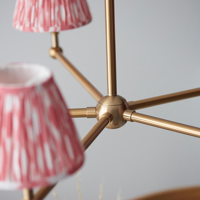 Santiago And Ikat 5 Lights 16cm Coral Pink Shade Ceiling Pendant Light In Brushed Aged Brass