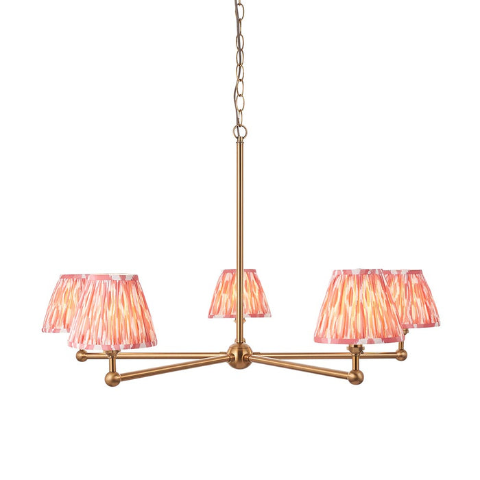 Santiago And Ikat 5 Lights 16cm Coral Pink Shade Ceiling Pendant Light In Brushed Aged Brass