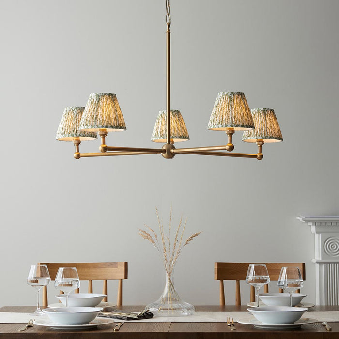 Santiago And Leaf 5 Lights 16cm Herb Garden Green Shade Ceiling Pendant Light In Brushed Aged Brass