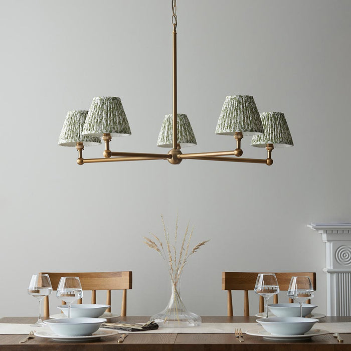 Santiago And Leaf 5 Lights 16cm Herb Garden Green Shade Ceiling Pendant Light In Brushed Aged Brass