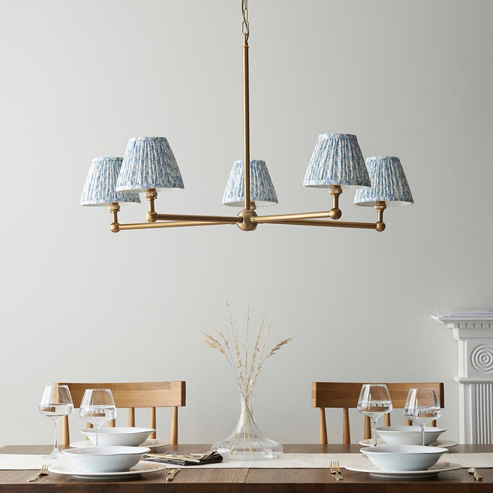 Santiago And Leaf 5 Lights 16cm Shell Bay Blue Shade Ceiling Pendant Light In Brushed Aged Brass