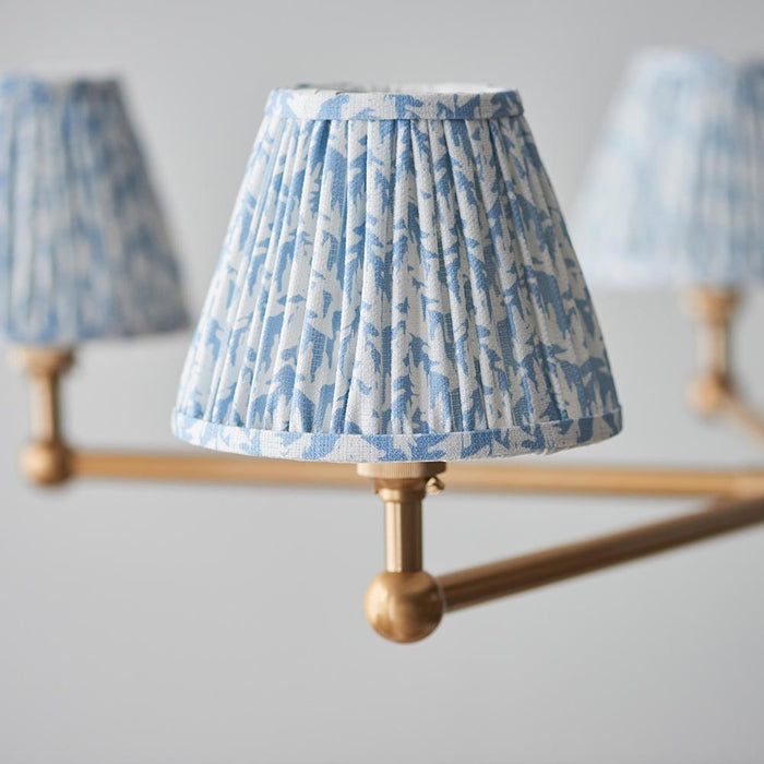 Santiago And Leaf 5 Lights 16cm Shell Bay Blue Shade Ceiling Pendant Light In Brushed Aged Brass