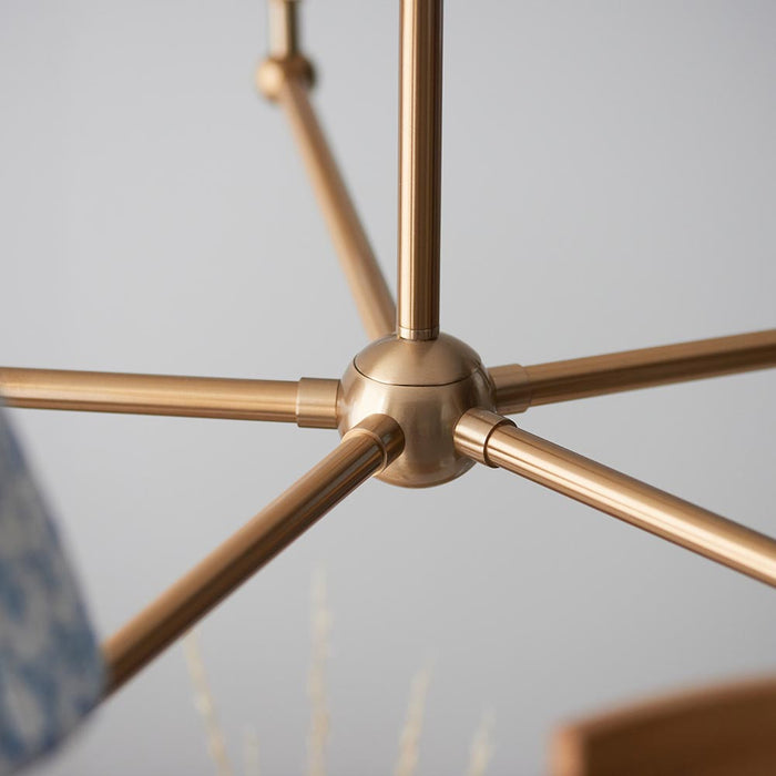 Santiago And Leaf 5 Lights 16cm Shell Bay Blue Shade Ceiling Pendant Light In Brushed Aged Brass