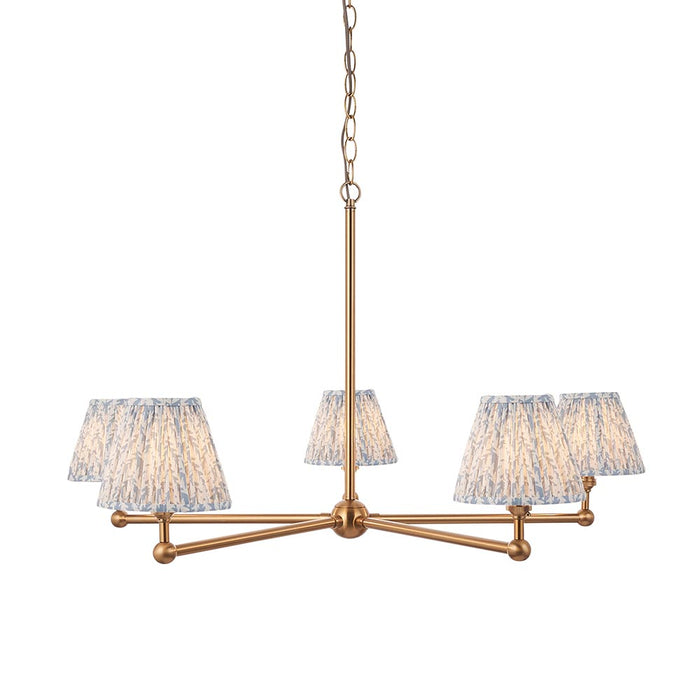 Santiago And Leaf 5 Lights 16cm Shell Bay Blue Shade Ceiling Pendant Light In Brushed Aged Brass