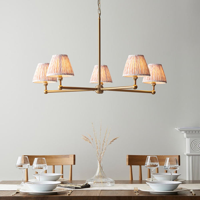 Santiago And Leaf 5 Lights 16cm Peachy Keen Shade Ceiling Pendant Light In Brushed Aged Brass