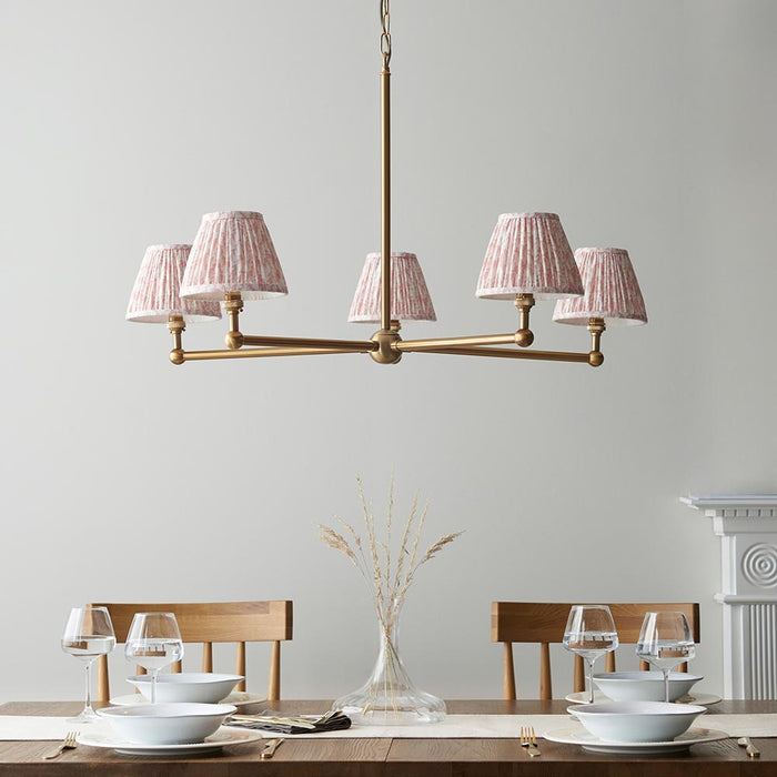 Santiago And Leaf 5 Lights 16cm Peachy Keen Shade Ceiling Pendant Light In Brushed Aged Brass