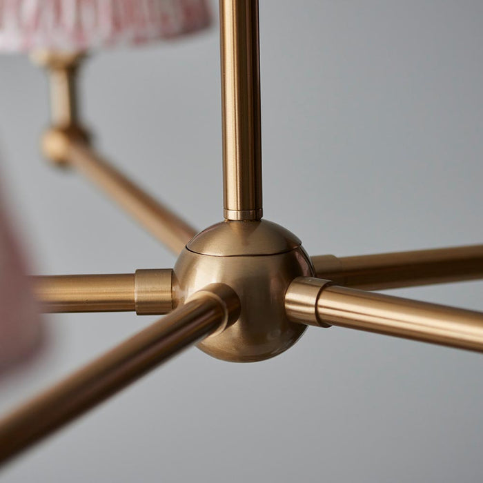 Santiago And Leaf 5 Lights 16cm Peachy Keen Shade Ceiling Pendant Light In Brushed Aged Brass