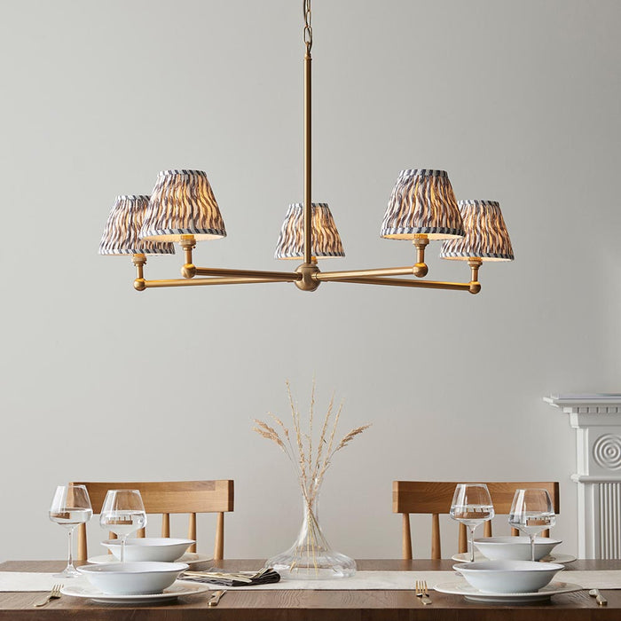 Santiago And Ripple 5 Lights 16cm Pearl Grey Shade Ceiling Pendant Light In Brushed Aged Brass