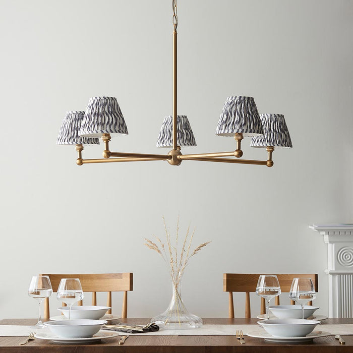 Santiago And Ripple 5 Lights 16cm Pearl Grey Shade Ceiling Pendant Light In Brushed Aged Brass
