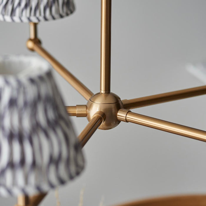 Santiago And Ripple 5 Lights 16cm Pearl Grey Shade Ceiling Pendant Light In Brushed Aged Brass