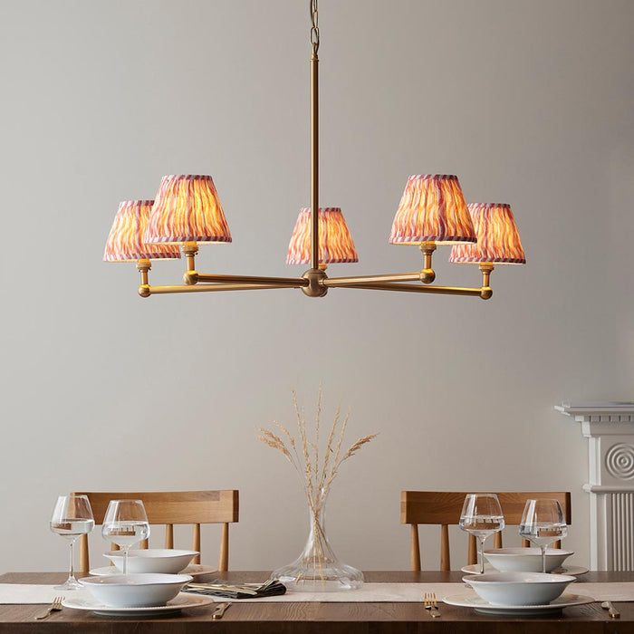 Santiago And Ripple 5 Lights 16cm Coral Pink Shade Ceiling Pendant Light In Brushed Aged Brass