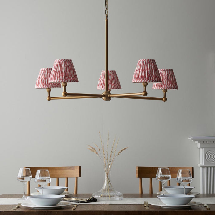 Santiago And Ripple 5 Lights 16cm Coral Pink Shade Ceiling Pendant Light In Brushed Aged Brass