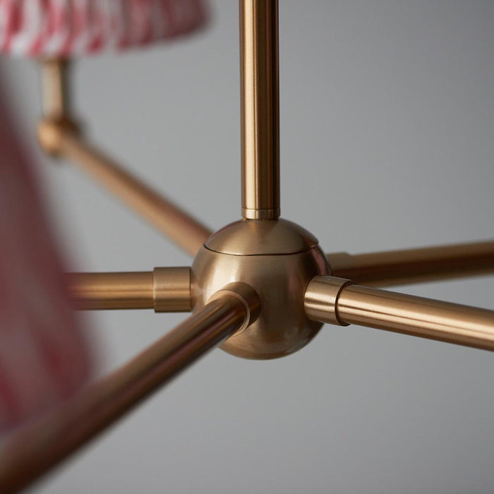 Santiago And Ripple 5 Lights 16cm Coral Pink Shade Ceiling Pendant Light In Brushed Aged Brass