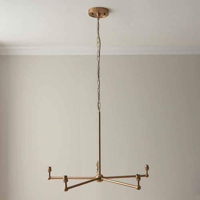 Santiago And Ripple 5 Lights 16cm Coral Pink Shade Ceiling Pendant Light In Brushed Aged Brass
